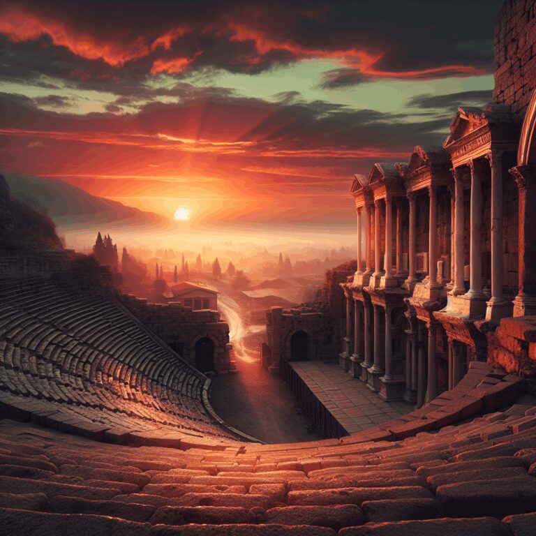 Sonnenaufgang am antiken Theater von Side - Bild