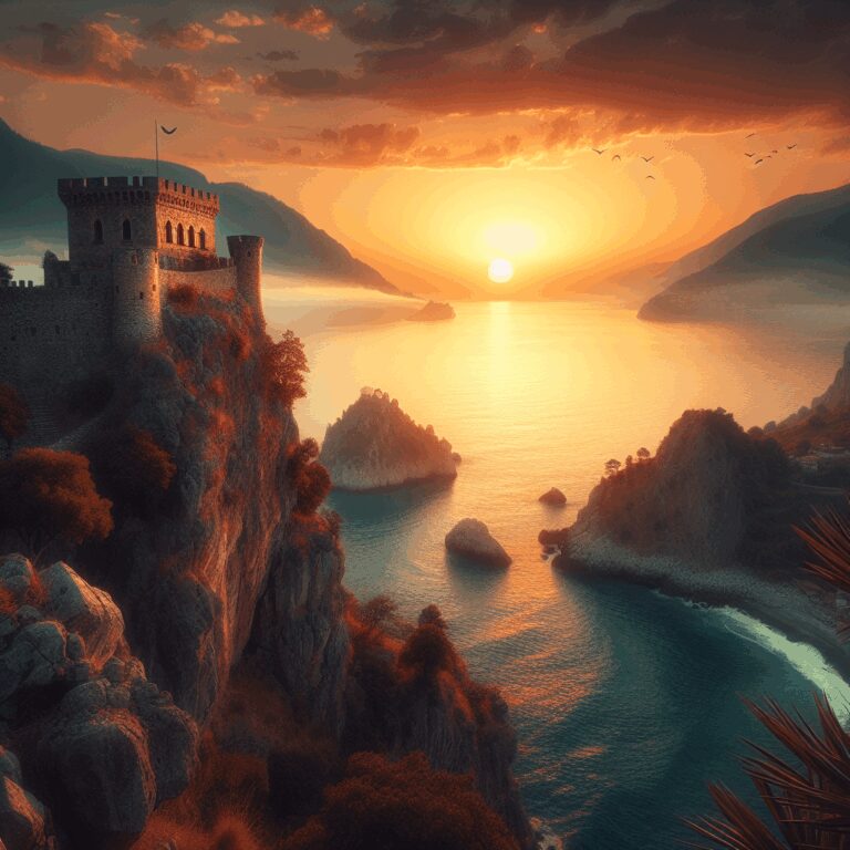 Sonnenaufgang auf der Alanya-Burg mit Blick aufs Meer - Bild