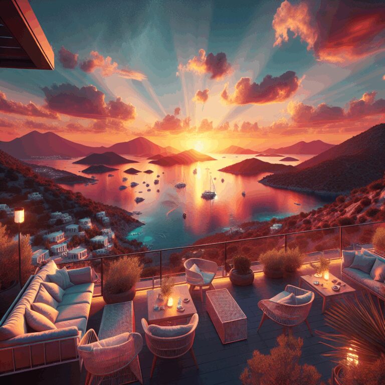 Sonnenuntergang auf der Terrasse – Bodrum aus der Höhe - Bild