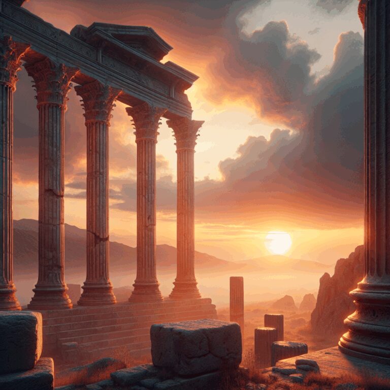 Sonnenuntergang mit Blick auf die antiken Säulen - Bild